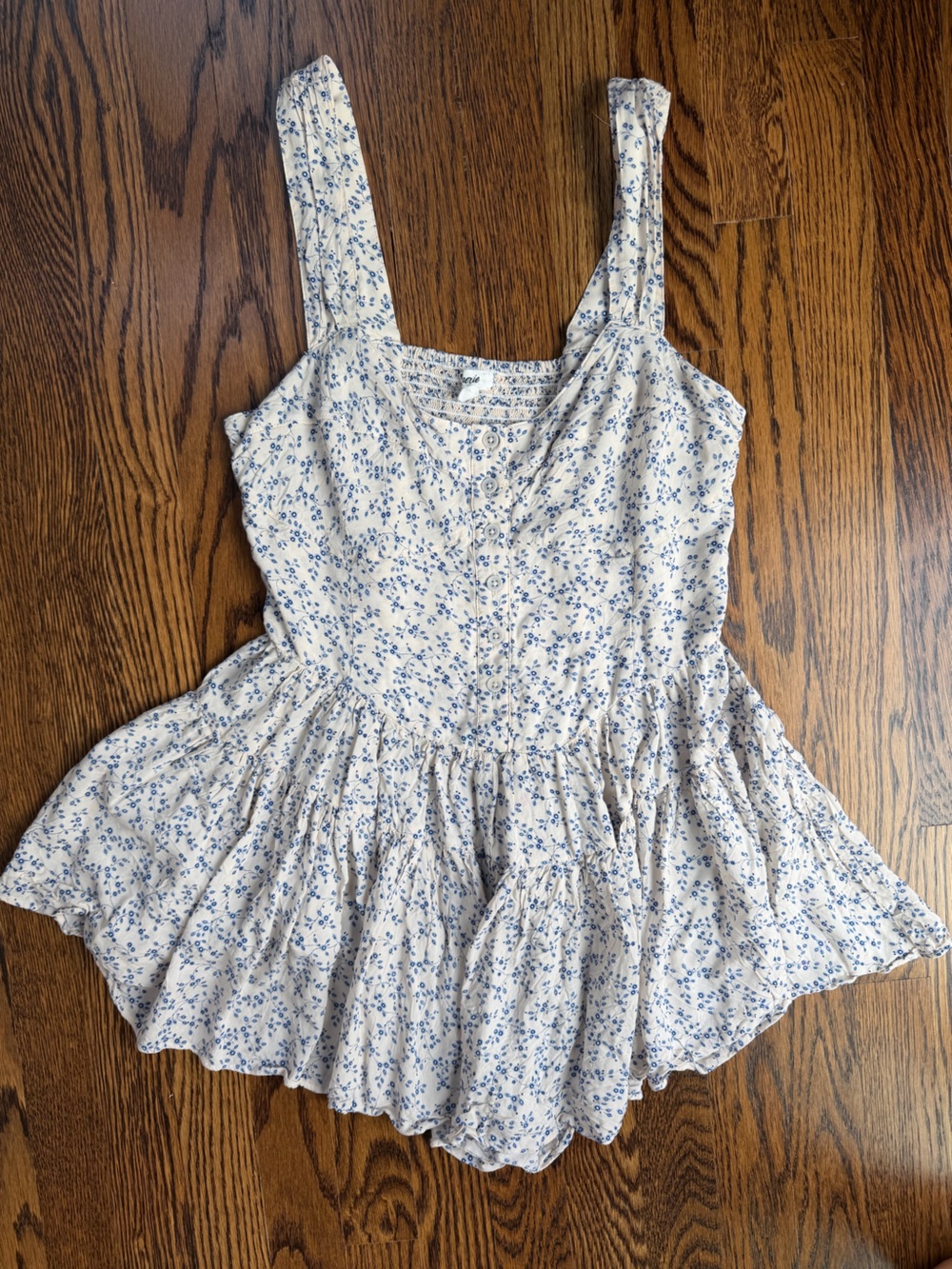 Aerie Sleeveless Cream Mini Dress with Blue Floral Print